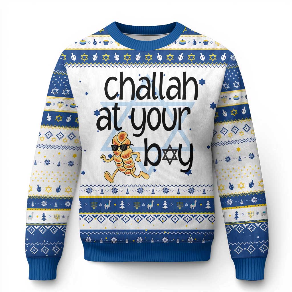 Festival Of Lights Gift Hanukkah Ugly Sweater Challah At Ya Boy TS12 White Royal Blue Print Your Wear