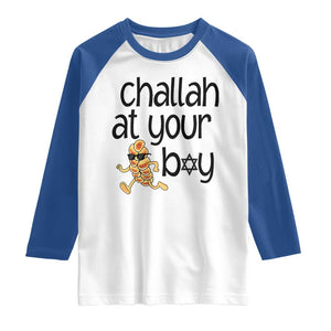 Festival Of Lights Gift Raglan Shirt Hanukkah Challah At Ya Boy TS12 White Royal Print Your Wear
