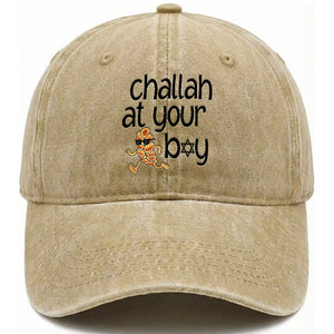 Festival Of Lights Gift Washed Cotton Baseball Cap Hanukkah Challah At Ya Boy TS12 Print Your Wear