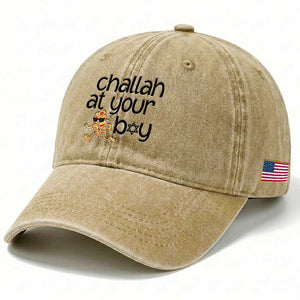 Festival Of Lights Gift Washed Cotton Baseball Cap Hanukkah Challah At Ya Boy TS12 Print Your Wear