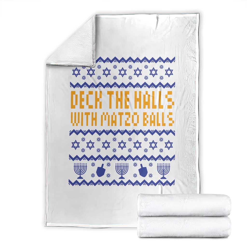 Funny Ugly Hanukkah Throw Blanket Deck The Halls With Matzo Balls Jewish Gift TS12 White Print Your Wear
