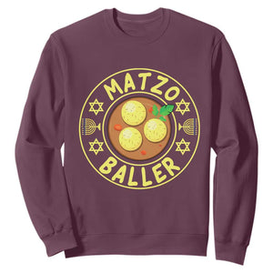 Funny Hanukkah Food Lover Gift Sweatshirt Matzo Baller TS12 Maroon Print Your Wear