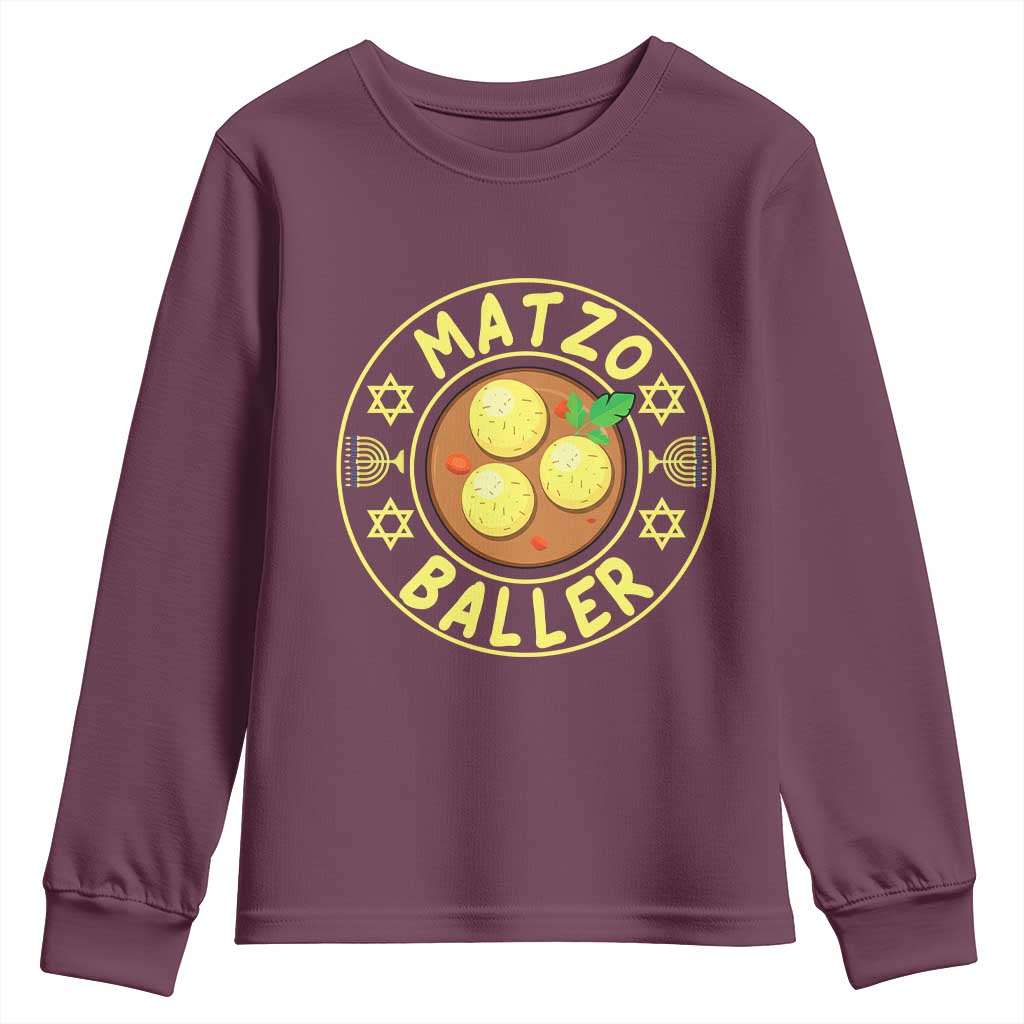 Funny Hanukkah Food Lover Gift Youth Sweatshirt Matzo Baller TS12 Maroon Print Your Wear