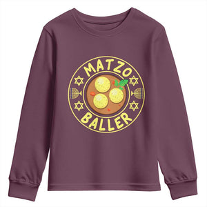 Funny Hanukkah Food Lover Gift Youth Sweatshirt Matzo Baller TS12 Maroon Print Your Wear