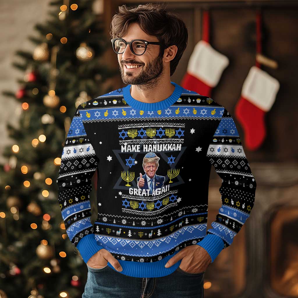 Make Chanukkah Great Again Hanukkah Ugly Sweater Funny Ugly Jewish Holiday Gift TS12 Black Blue Print Your Wear