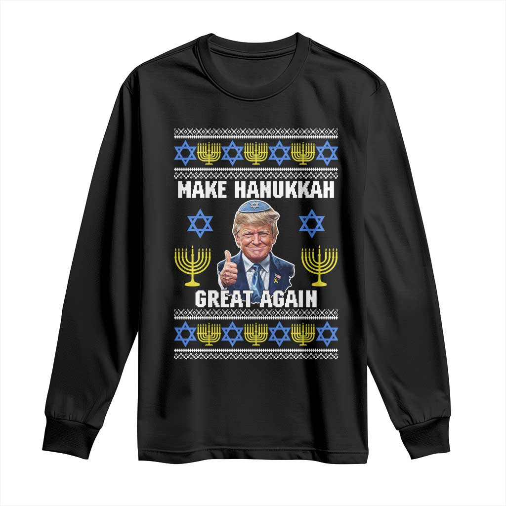 Make Hanukkah Great Again Long Sleeve Shirt Funny Ugly Jewish Holiday Gift TS12 Black Print Your Wear