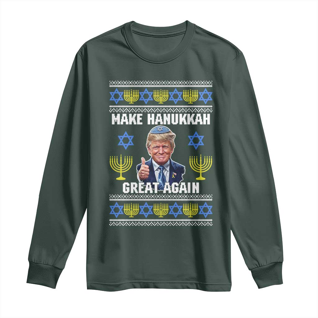 Make Hanukkah Great Again Long Sleeve Shirt Funny Ugly Jewish Holiday Gift TS12 Dark Forest Green Print Your Wear