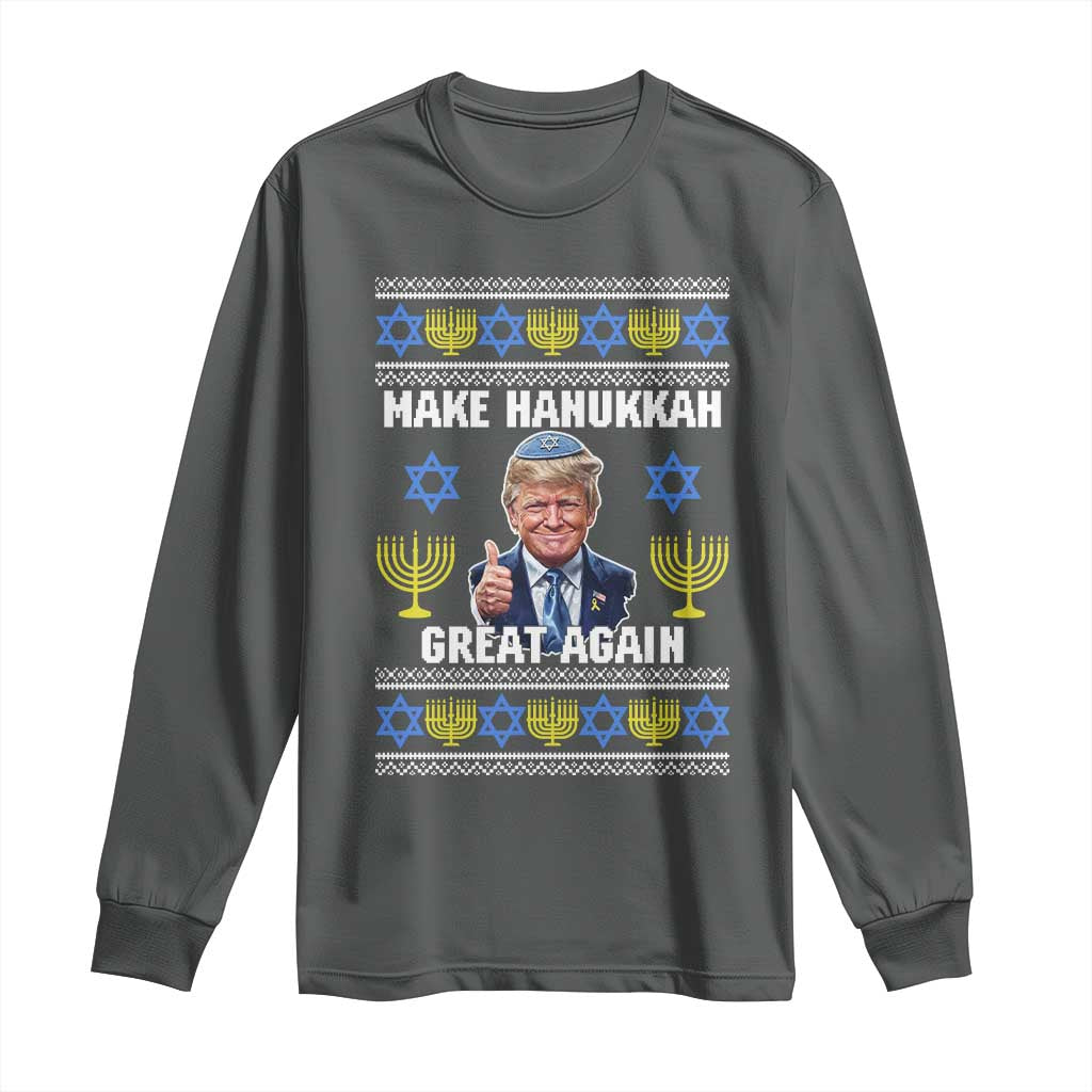 Make Hanukkah Great Again Long Sleeve Shirt Funny Ugly Jewish Holiday Gift TS12 Dark Heather Print Your Wear