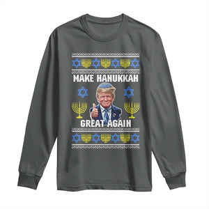 Make Hanukkah Great Again Long Sleeve Shirt Funny Ugly Jewish Holiday Gift TS12 Dark Heather Print Your Wear