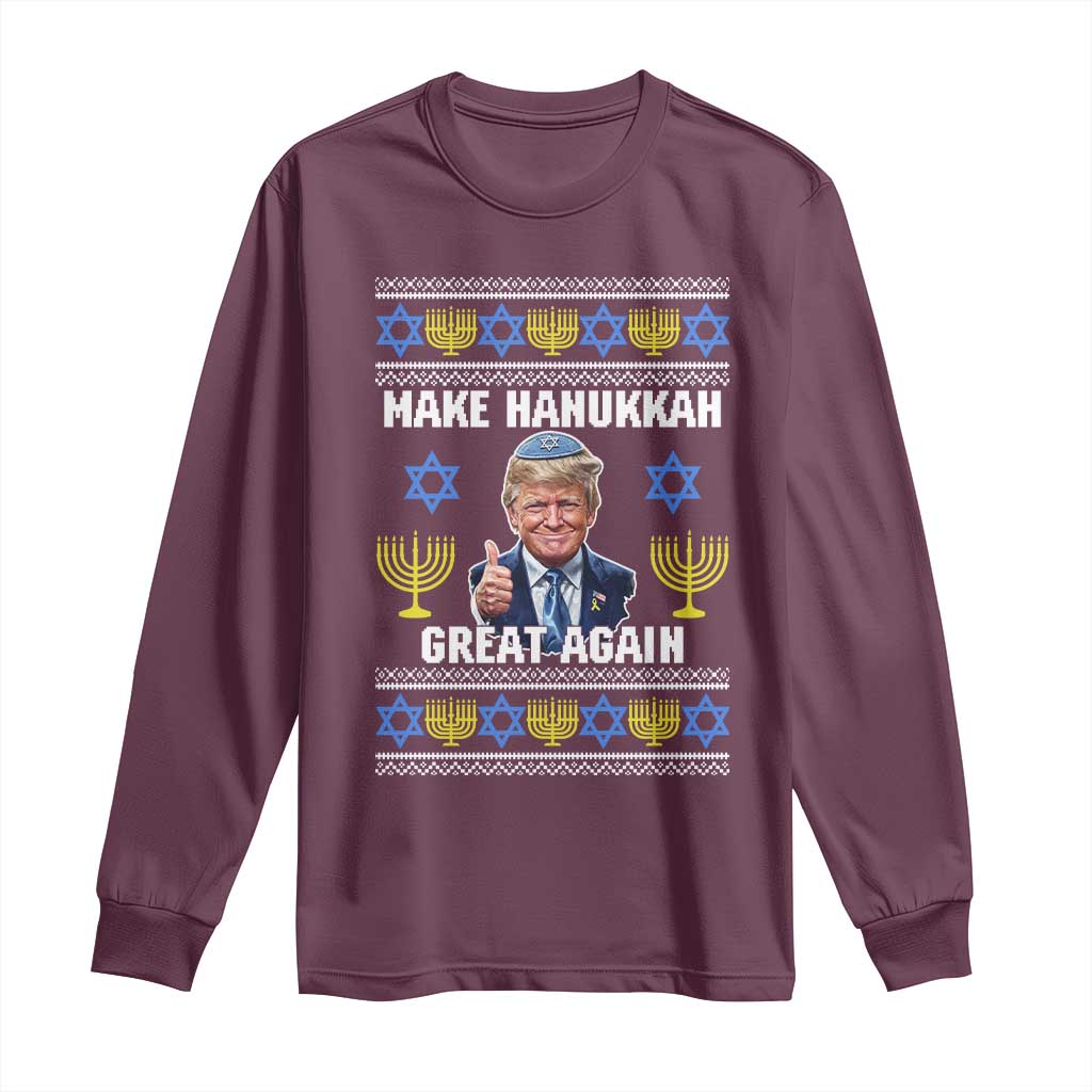 Make Hanukkah Great Again Long Sleeve Shirt Funny Ugly Jewish Holiday Gift TS12 Maroon Print Your Wear