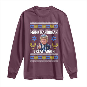 Make Hanukkah Great Again Long Sleeve Shirt Funny Ugly Jewish Holiday Gift TS12 Maroon Print Your Wear