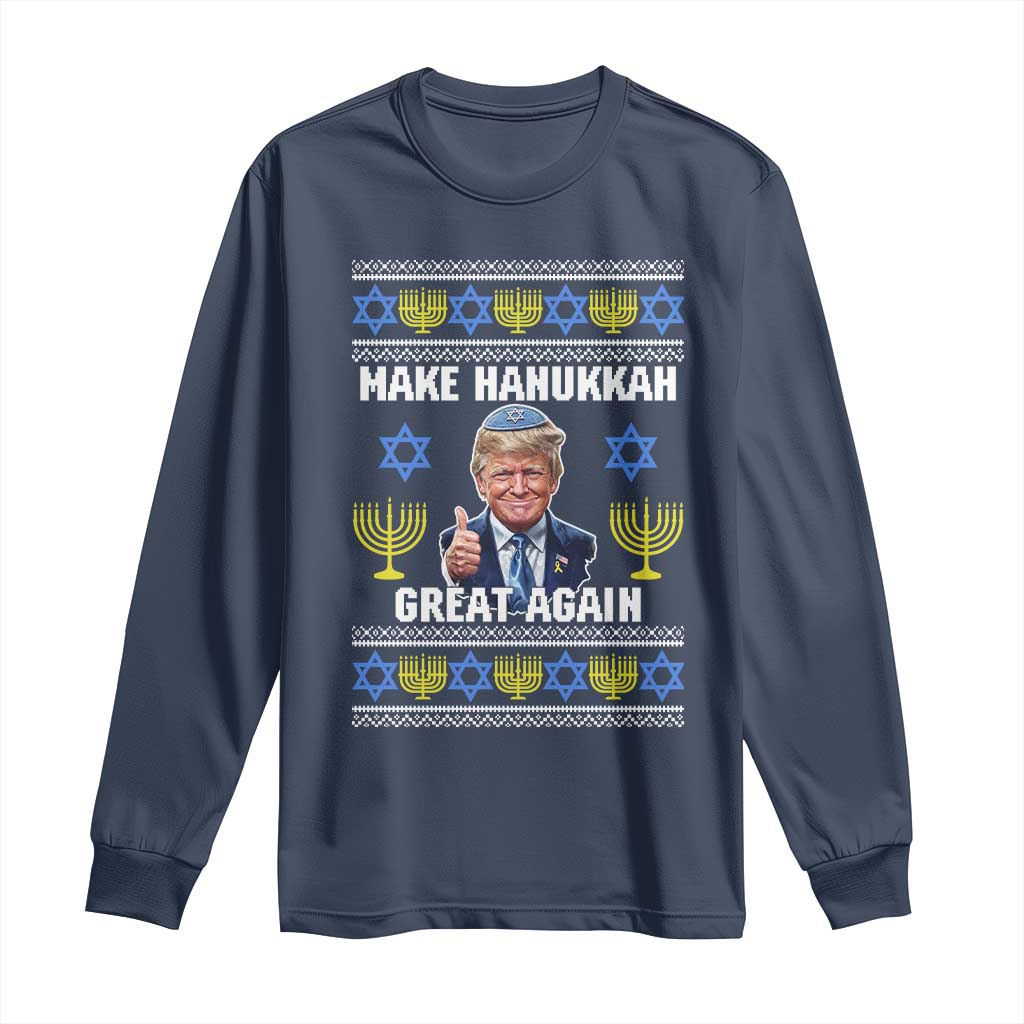 Make Hanukkah Great Again Long Sleeve Shirt Funny Ugly Jewish Holiday Gift TS12 Navy Print Your Wear