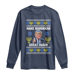 Make Hanukkah Great Again Long Sleeve Shirt Funny Ugly Jewish Holiday Gift TS12 Navy Print Your Wear