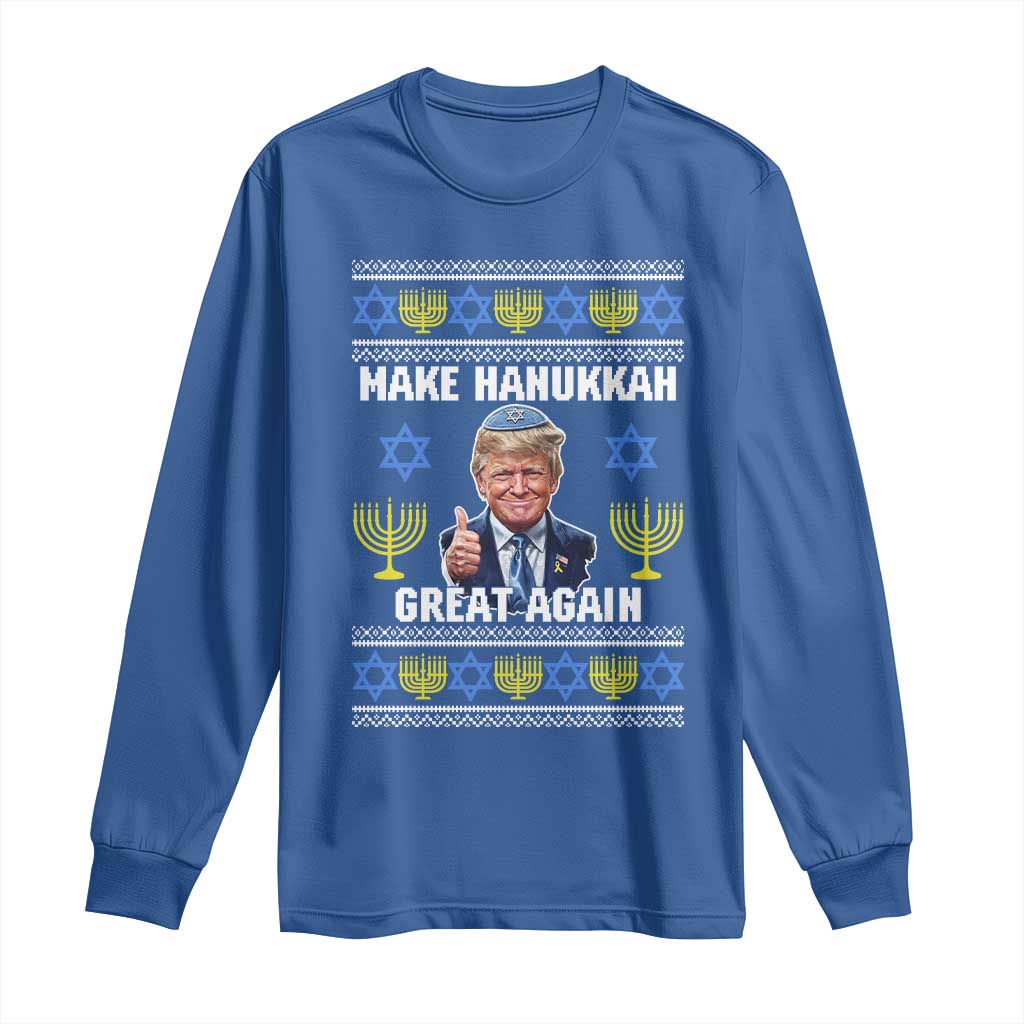 Make Hanukkah Great Again Long Sleeve Shirt Funny Ugly Jewish Holiday Gift TS12 Royal Blue Print Your Wear