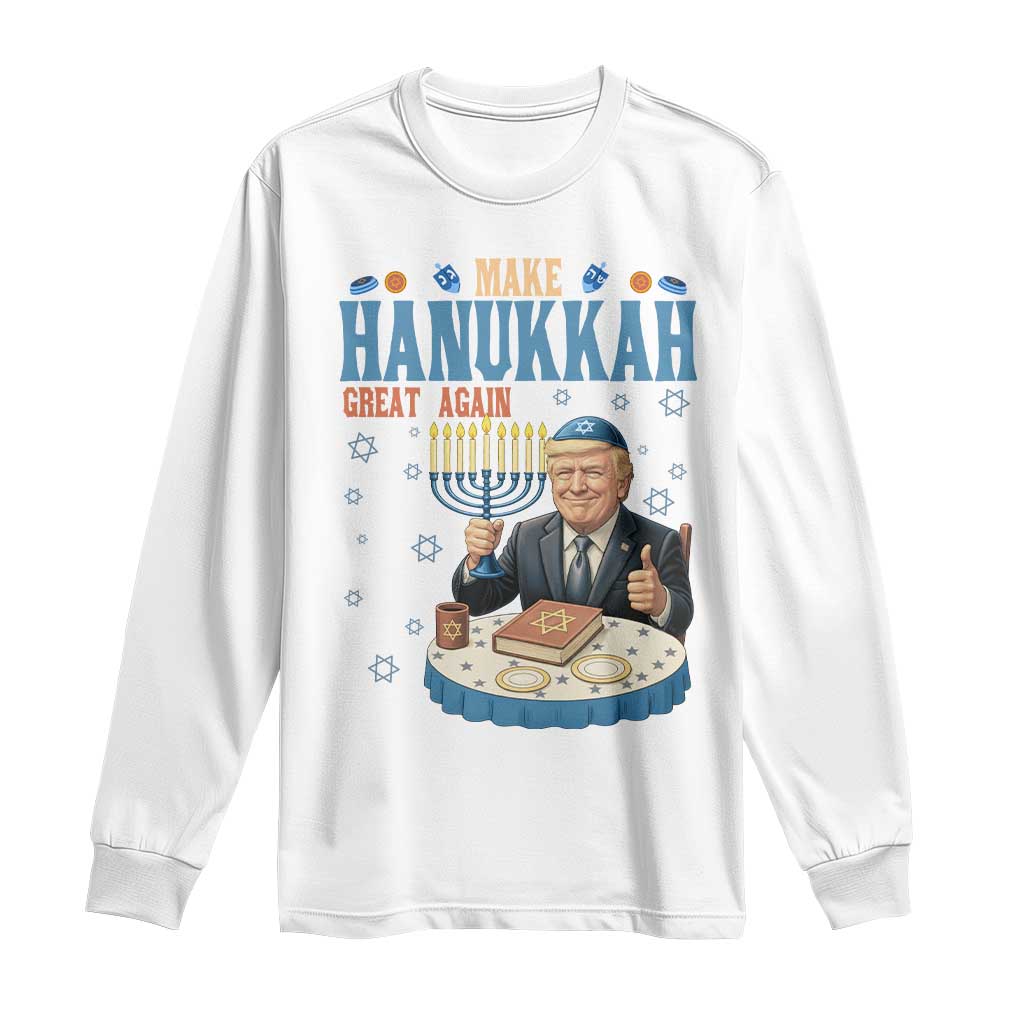 Funny Jewish Holiday Long Sleeve Shirt Make Hanukkah Great Again Ugly Gift TS12 White Print Your Wear