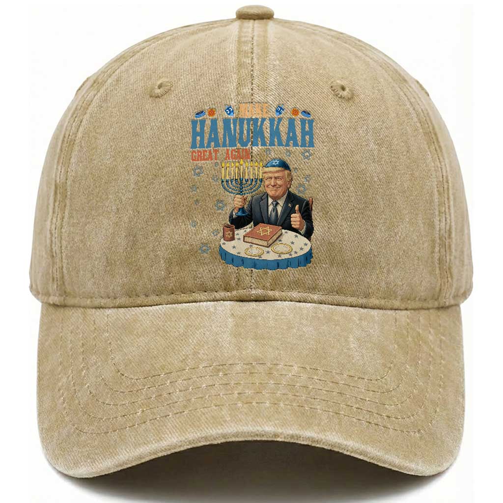 Funny Jewish Holiday Washed Cotton Baseball Cap Make Hanukkah Great Again Ugly Gift TS12 Print Your Wear