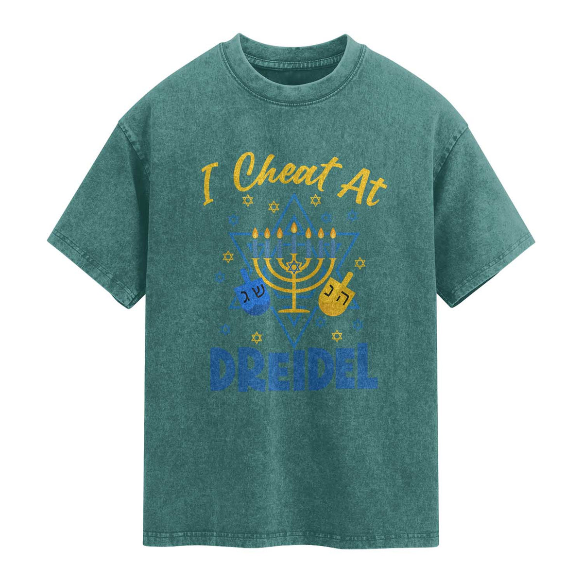 I Cheat At Dreidel Washed Cotton T-Shirt Funny Hanukkah Jewish Gift