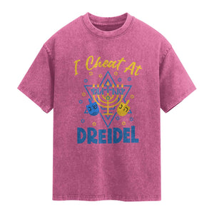 I Cheat At Dreidel Washed Cotton T-Shirt Funny Hanukkah Jewish Gift