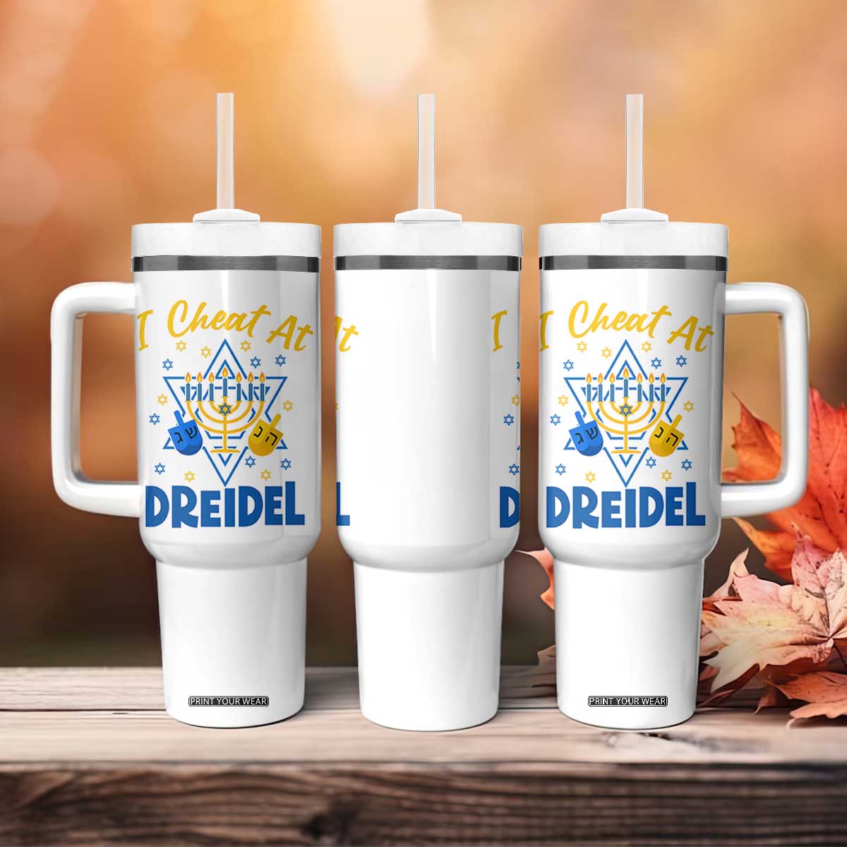I Cheat At Dreidel Tumbler With Handle Funny Hanukkah Jewish Gift TS12 Print Your Wear
