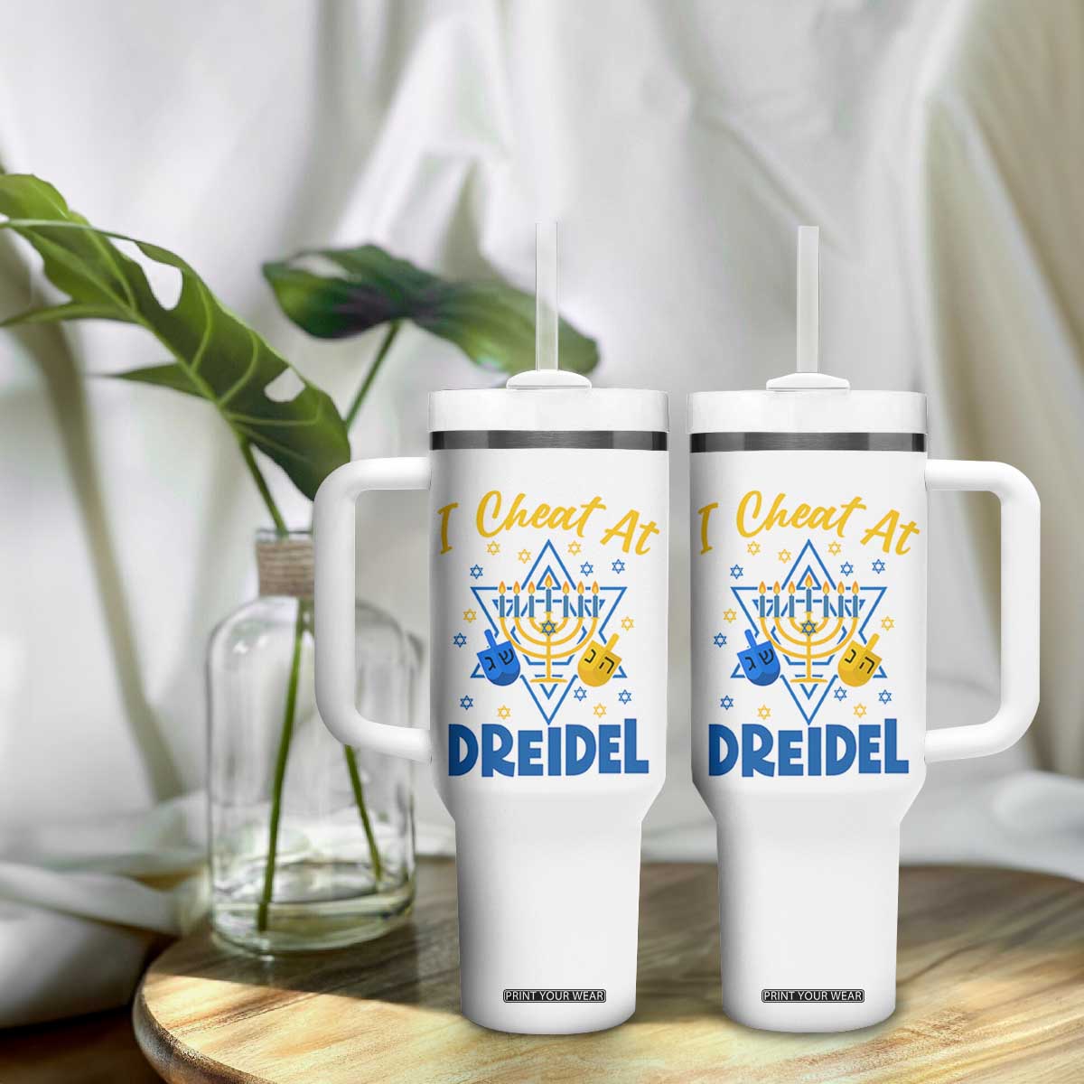I Cheat At Dreidel Tumbler With Handle Funny Hanukkah Jewish Gift TS12 Print Your Wear