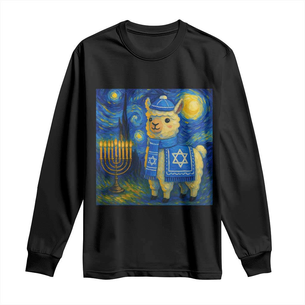 Starry Hanukkah Night Long Sleeve Shirt Funny Llama Jewish Holiday Gift TS12 Black Print Your Wear