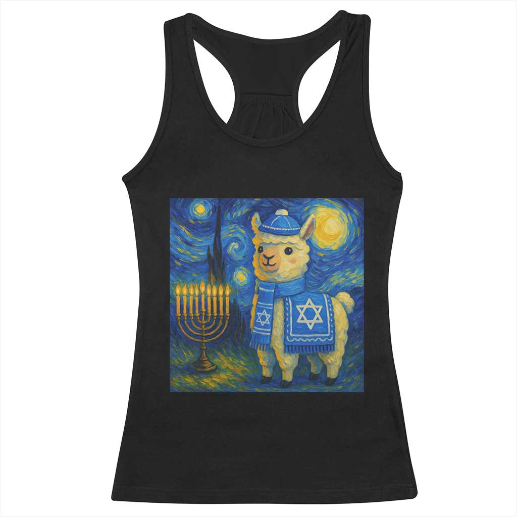 Starry Hanukkah Night Racerback Tank Top Funny Llama Jewish Holiday Gift TS12 Black Print Your Wear