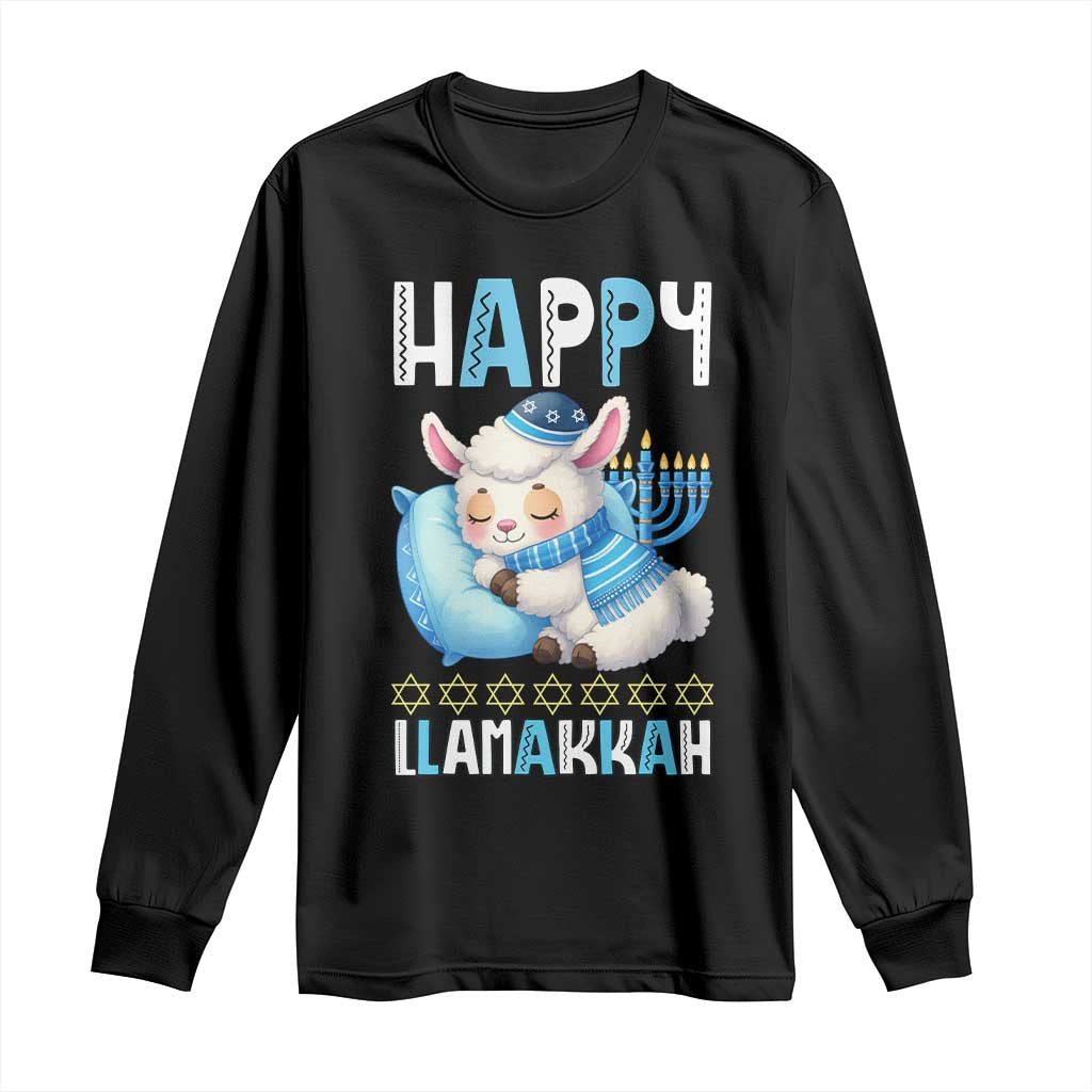 Funny Happy Llamakkah Long Sleeve Shirt Cute Llama Jewish Holiday Gift TS12 Black Print Your Wear