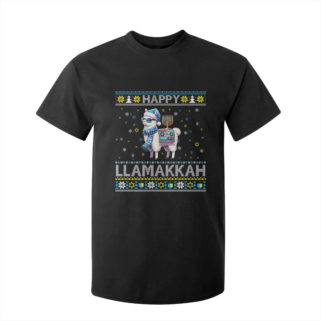 Happy LLamakkah T Shirt For Kid Funny Llama Ugly Hanukkah Christmas Gift TS12 Black Print Your Wear
