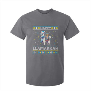 Happy LLamakkah T Shirt For Kid Funny Llama Ugly Hanukkah Christmas Gift TS12 Charcoal Print Your Wear