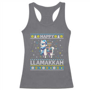 Happy LLamakkah Racerback Tank Top Funny Llama Ugly Hanukkah Christmas Gift TS12 Charcoal Print Your Wear