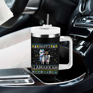 Happy LLamakkah Tumbler With Handle Funny Llama Ugly Hanukkah Christmas Gift TS12 Print Your Wear