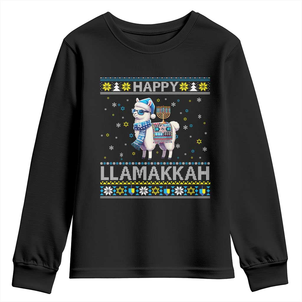 Happy LLamakkah Youth Sweatshirt Funny Llama Ugly Hanukkah Christmas Gift TS12 Black Print Your Wear