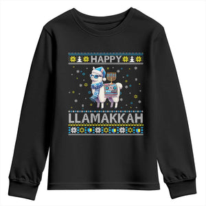 Happy LLamakkah Youth Sweatshirt Funny Llama Ugly Hanukkah Christmas Gift TS12 Black Print Your Wear