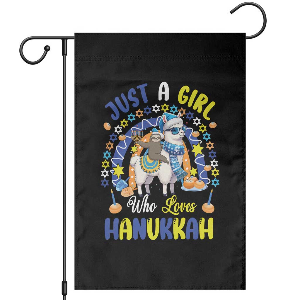 A Girl Loves Hanukkah Garden Flag Funny Sloth On Llama Jewish Holiday Gift TS12 Black Print Your Wear