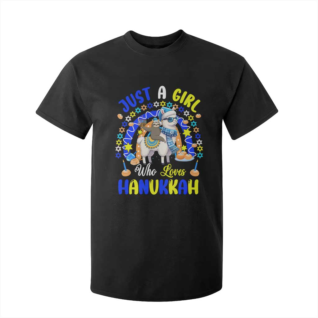 A Girl Loves Hanukkah T Shirt For Kid Funny Sloth On Llama Jewish Holiday Gift TS12 Black Print Your Wear