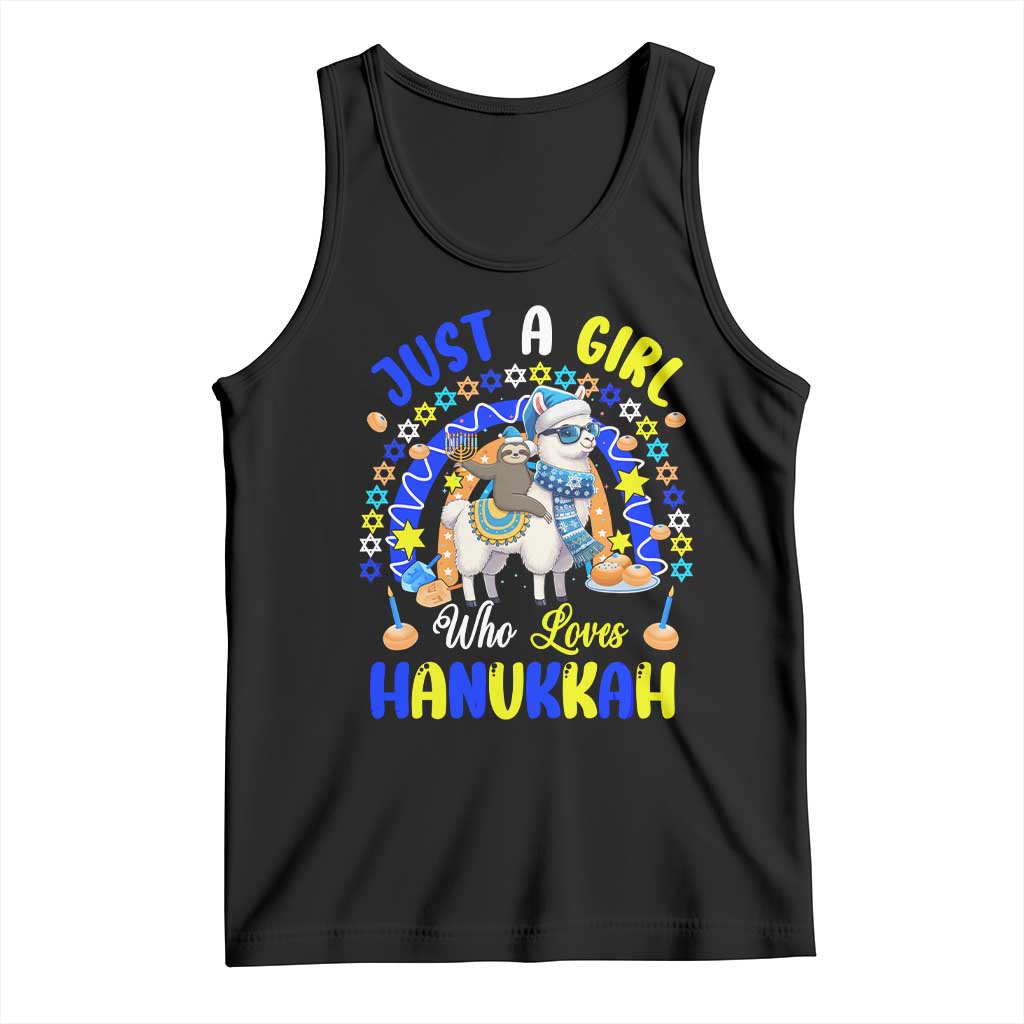A Girl Loves Hanukkah Tank Top Funny Sloth On Llama Jewish Holiday Gift TS12 Black Print Your Wear