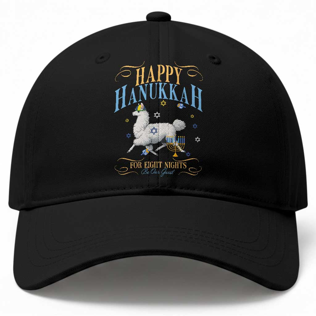 Funny Happy Hanukkah Llama Be Our Guest For Eight Nights Gift Baseball Cap Funny Hanukkah Gift TS12 Print Your Wear
