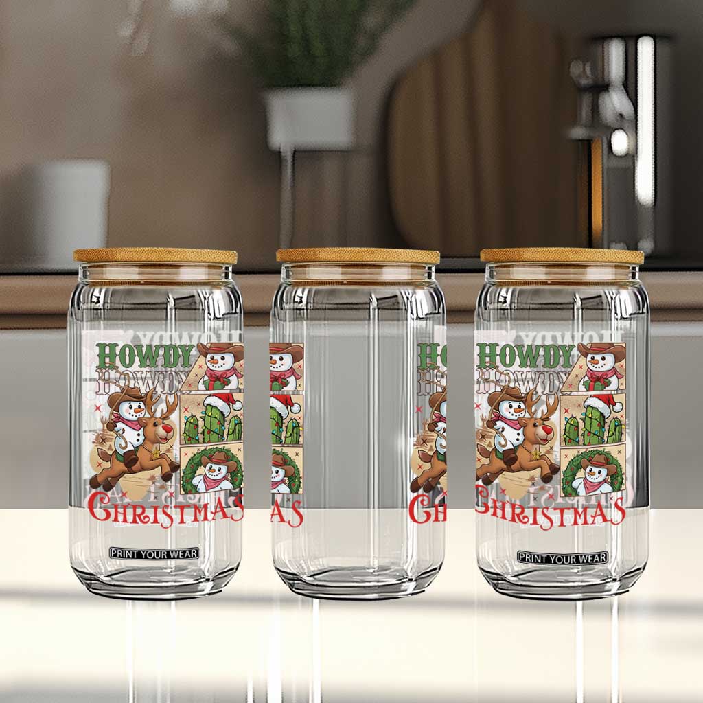 Funny Snowman Cowboy Howdy Christmas Glass Can Western Holiday Gift TS12 Print Your Wear