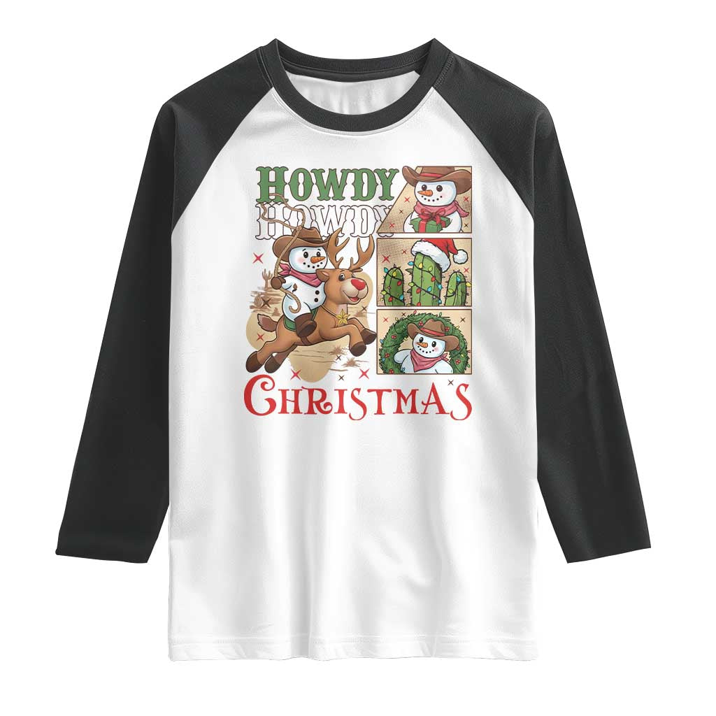 Funny Snowman Cowboy Howdy Christmas Raglan Shirt Western Holiday Gift TS12 White Black Print Your Wear