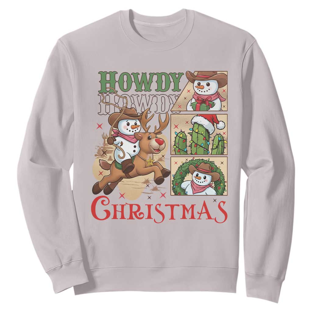 Funny Snowman Cowboy Howdy Christmas Sweatshirt Western Holiday Gift TS12 Ice Gray Print Your Wear