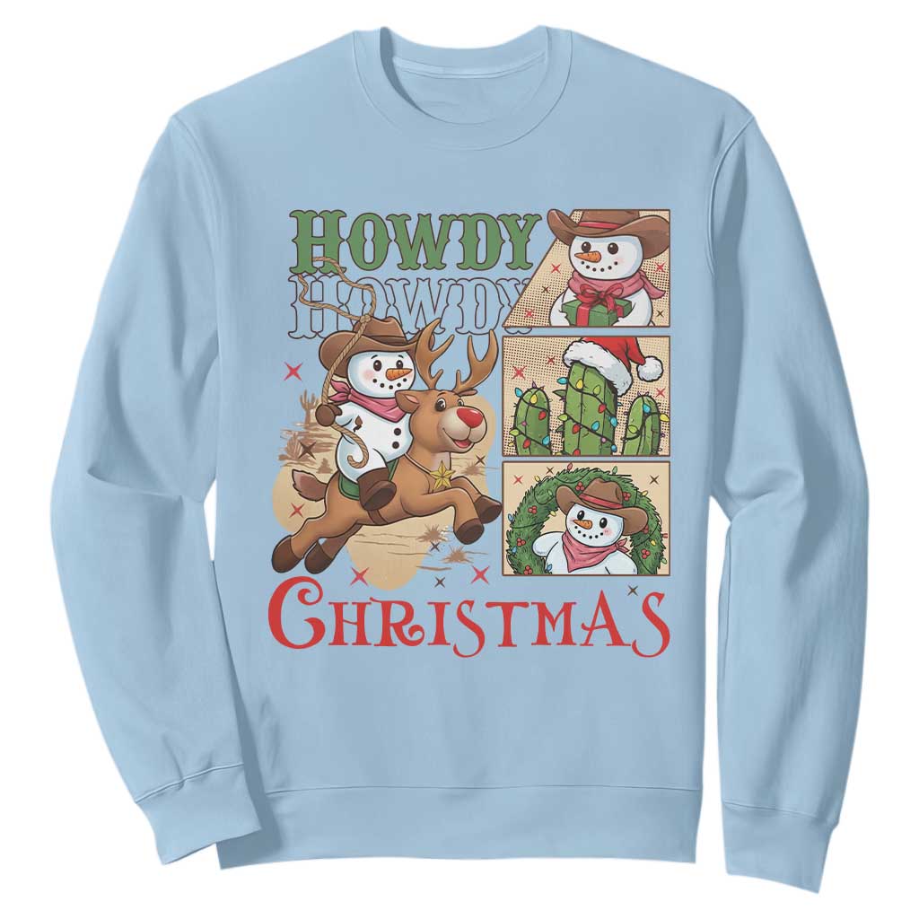 Funny Snowman Cowboy Howdy Christmas Sweatshirt Western Holiday Gift TS12 Light Blue Print Your Wear