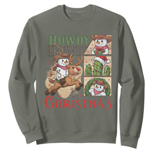 Funny Snowman Cowboy Howdy Christmas Sweatshirt Western Holiday Gift TS12 Military Green Print Your Wear