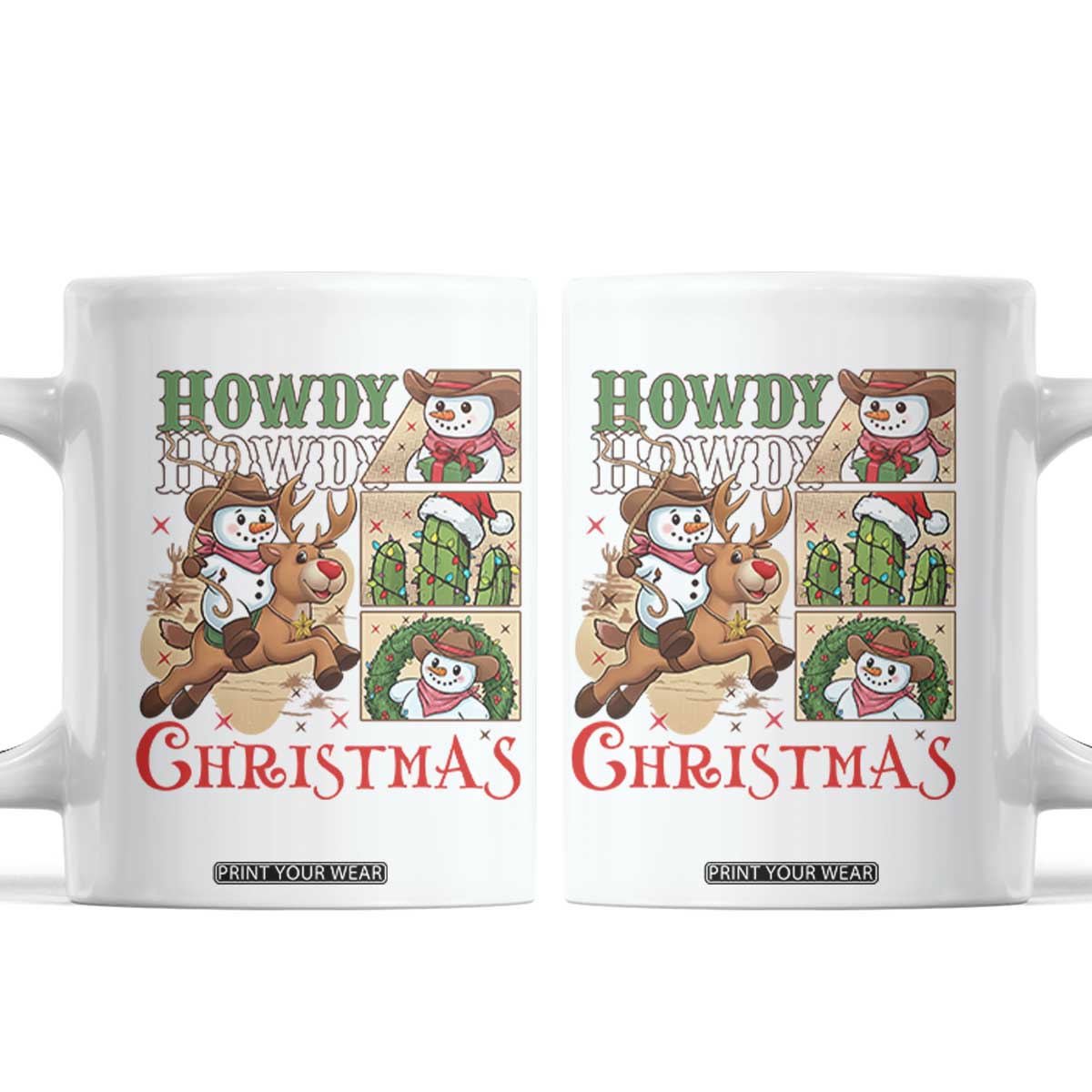 Funny Snowman Cowboy Howdy Christmas Coffee Mug Western Holiday Gift TS12 White Print Your Wear