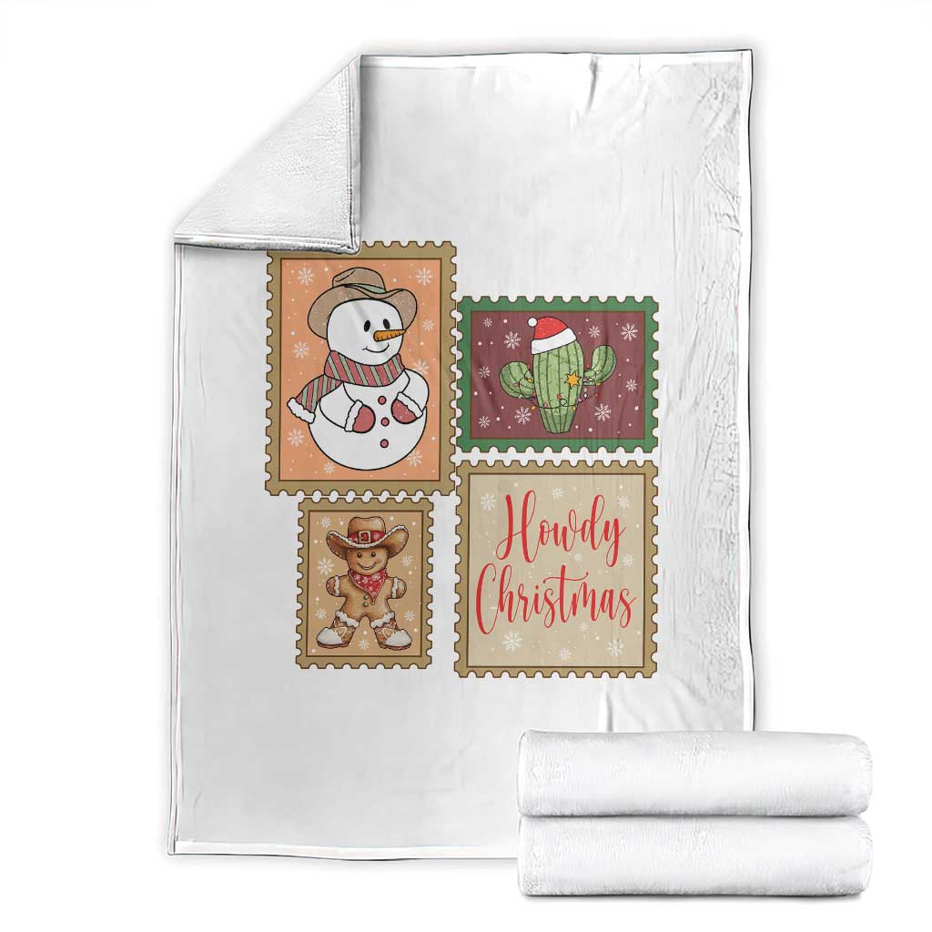Howdy Christmas Postage Stamp Throw Blanket Western Life Holiday Gift TS12 White Print Your Wear