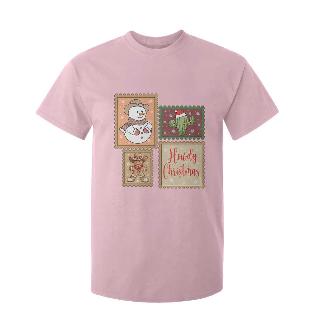 Howdy Christmas Postage Stamp T Shirt For Kid Western Life Holiday Gift TS12 Light Pink Print Your Wear