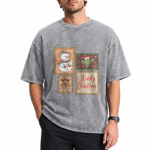 Howdy Christmas Postage Stamp Washed Cotton T-Shirt Western Life Holiday Gift