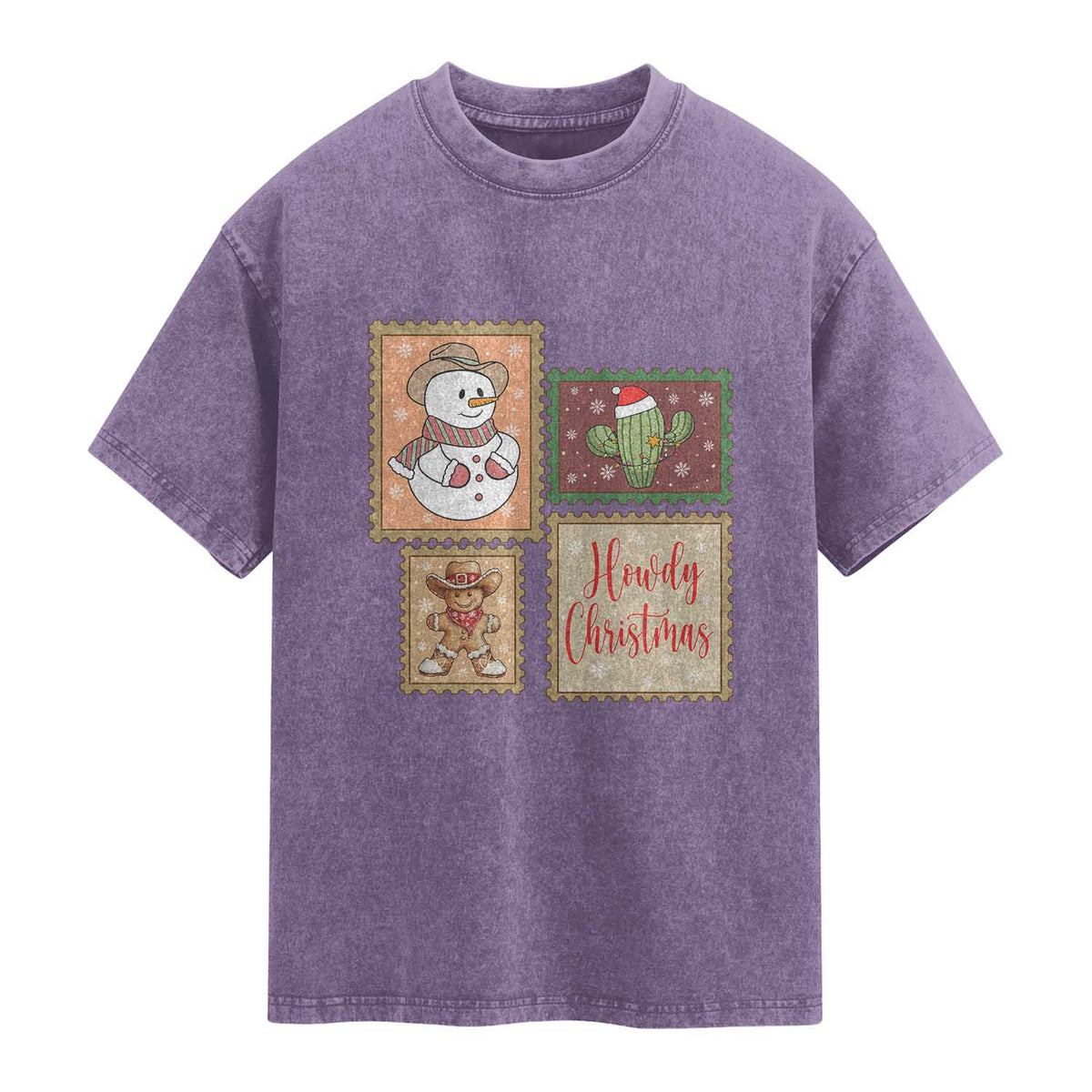 Howdy Christmas Postage Stamp Washed Cotton T-Shirt Western Life Holiday Gift