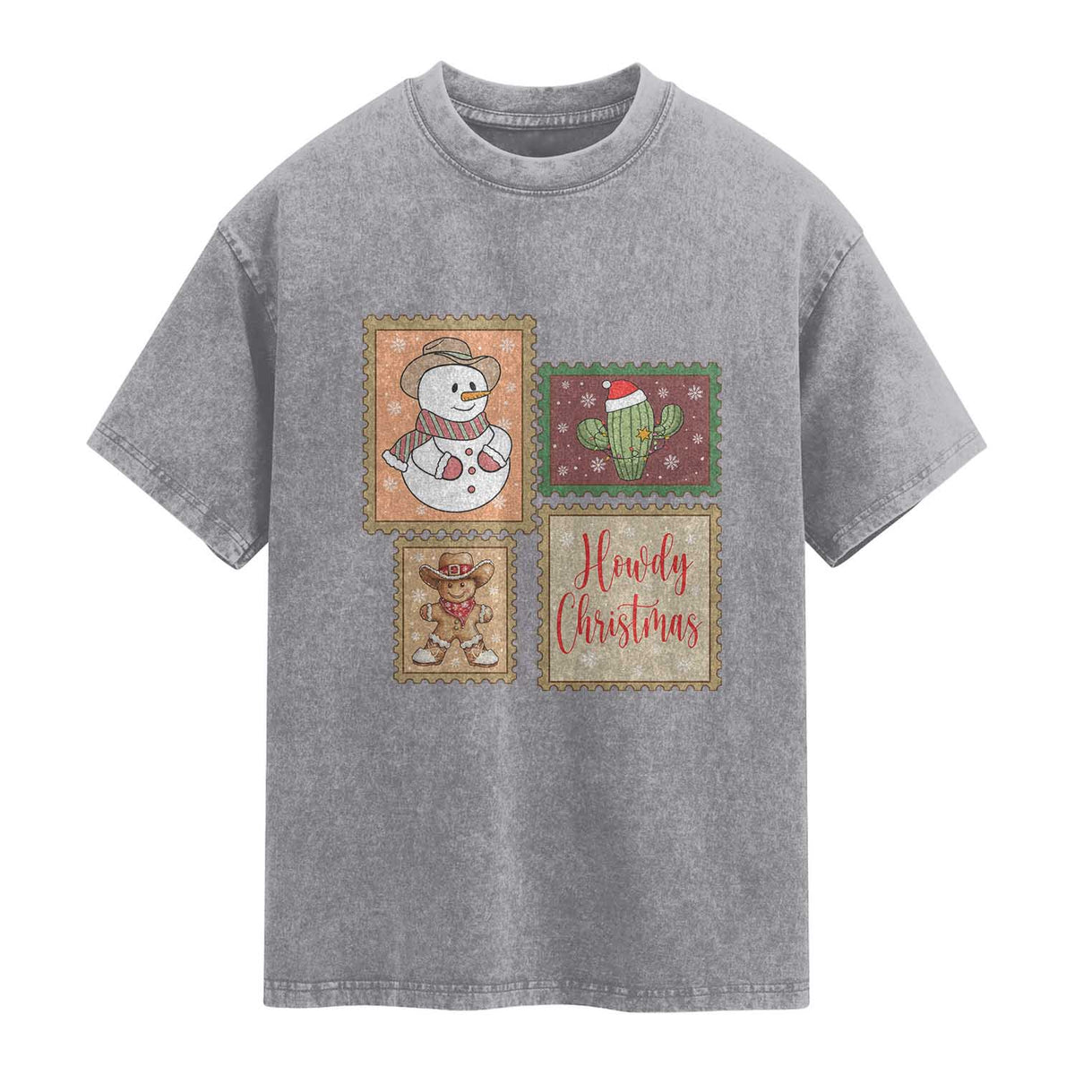 Howdy Christmas Postage Stamp Washed Cotton T-Shirt Western Life Holiday Gift