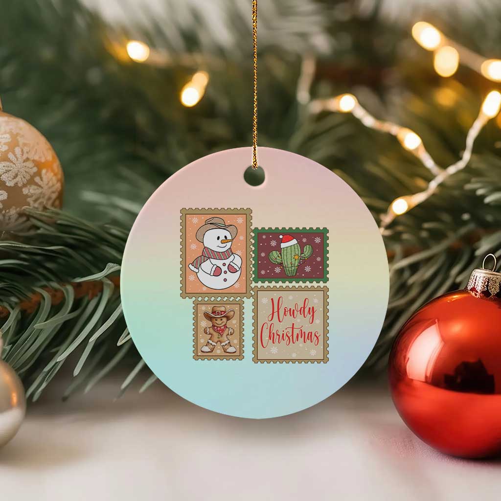 Howdy Christmas Postage Stamp Ceramic Ornament Western Life Holiday Gift TS12 1pc Pastel Print Your Wear
