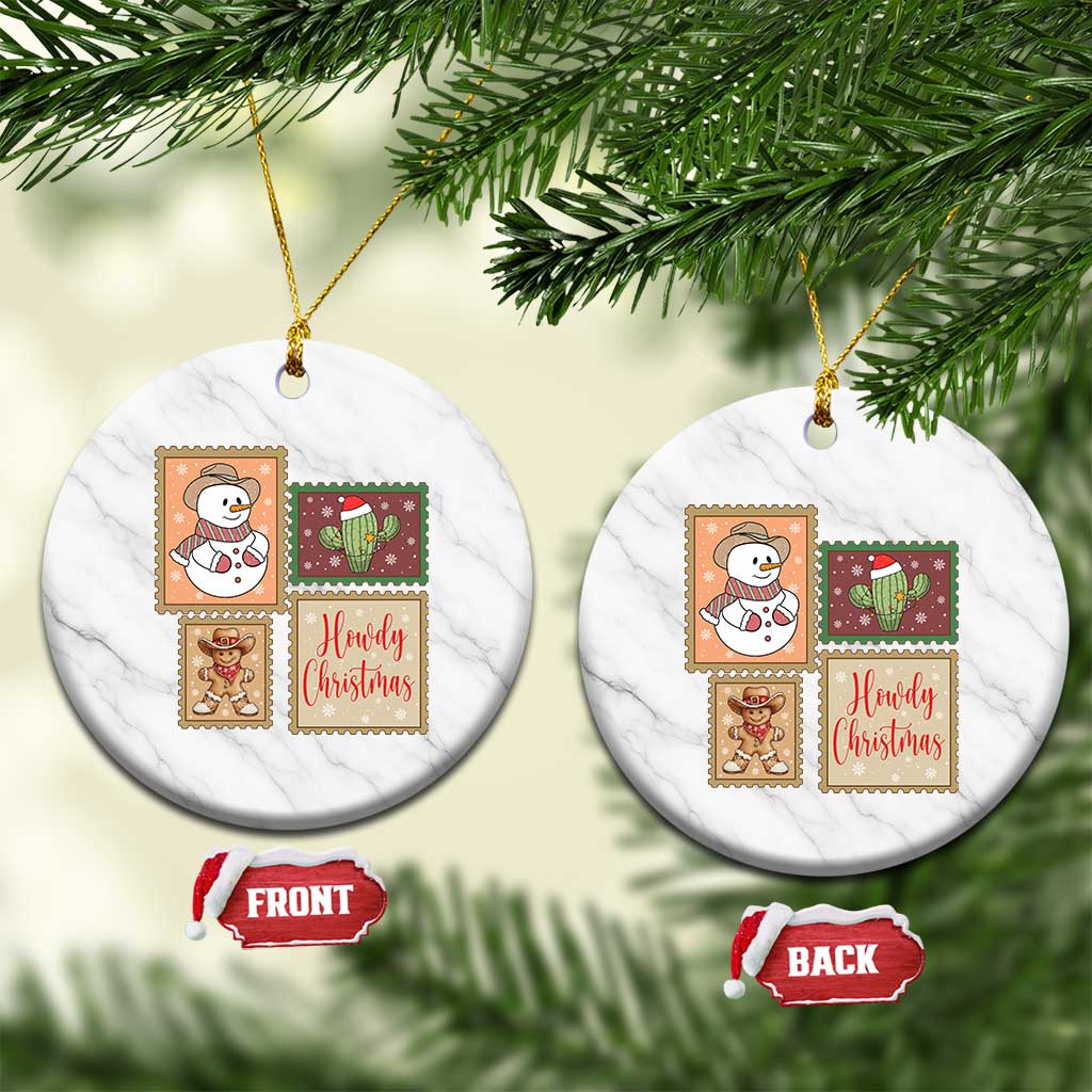 Howdy Christmas Postage Stamp Ceramic Ornament Western Life Holiday Gift TS12 1pc White Marble Print Your Wear